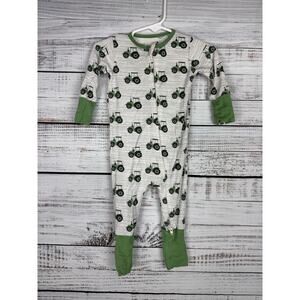 Sweet Bamboo Baby One Piece Oufit Gray Green Tractor Stretch 6-12mo Sleeper Snug